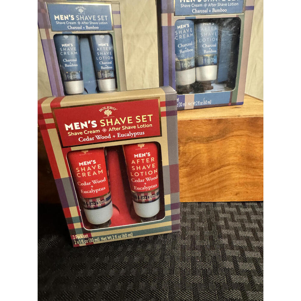 Men's Shave Set Cedar Wood & Eucalyptus 2 Pack 1 fl oz Shave Cream After Shave - Picture 2 of 6